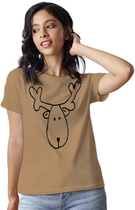 Reindeer_printed_round_neck_tshirt_for_women_gifting